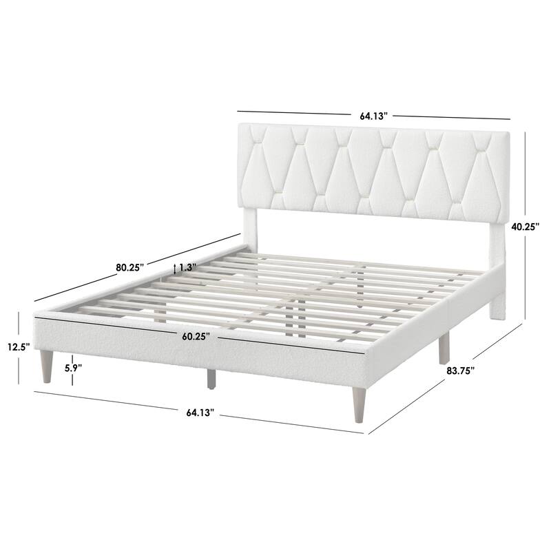 Lifestorey Vivienne Upholstered Platform Queen Bed with Solid Wood Legs