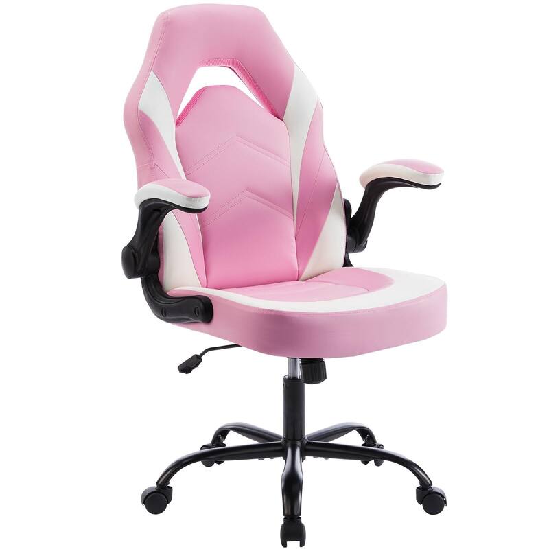 Ergonomic PU Leather Gaming Chair Adjustable Height with Flip-up Armrest for Adults, Kids