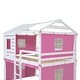 preview thumbnail 16 of 16, Full Size Wooden Bunk House Bed with Tent, Playhouse Design, Windows, Roof, and Spacious Under-Bed Space - Pink and White