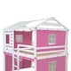 preview thumbnail 16 of 17, Pink+White Full Size Solid Wood House Bunk Bed with Tent, Ladder, and Fence
