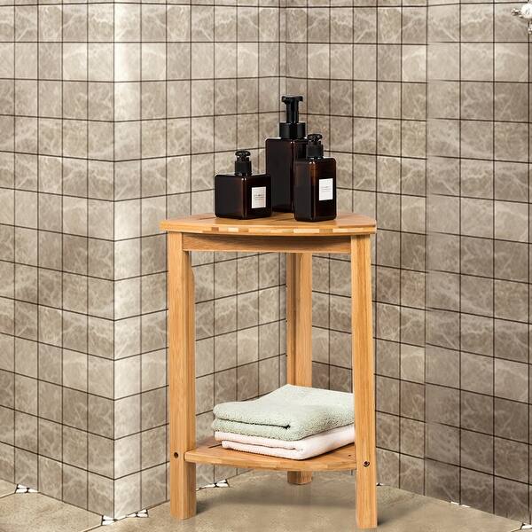 Shop Costway Bamboo Bathroom Corner Shelf Storage Organizer