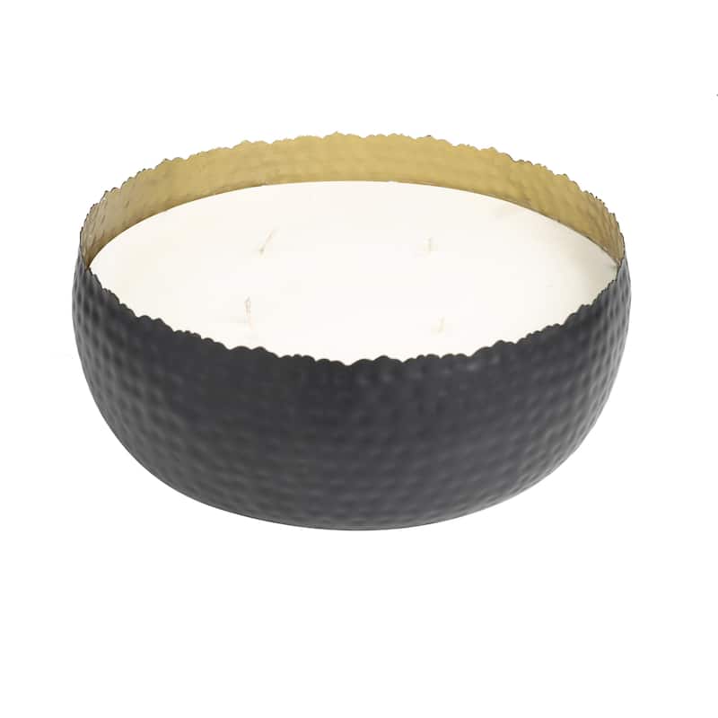 Metal Scented Wide Hammered 90 oz 4 Wick Decorative Candle with White Wax - Gold, Silver, Black - Roche River Decor
