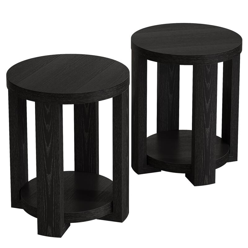 2-Tier Round End Table, Side Accent Snack Table, Living Room Bedroom Bedside Nightstand Furniture