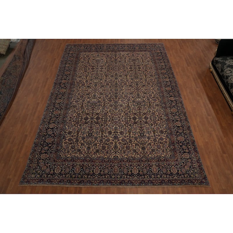 Hand Knotted Oriental 100% Wool Carpet Traditional All-Over Beige & Ivories Kerman Area Rug - 16' 6'' X 11' 2''