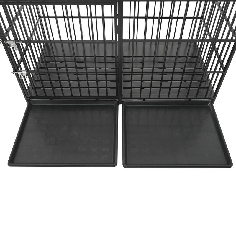 Extra Large Heavy Duty Dog Crate, Steel Escape Proof Kennel for Large Dogs, Double Door Impact Dog Crates with Removable Tray