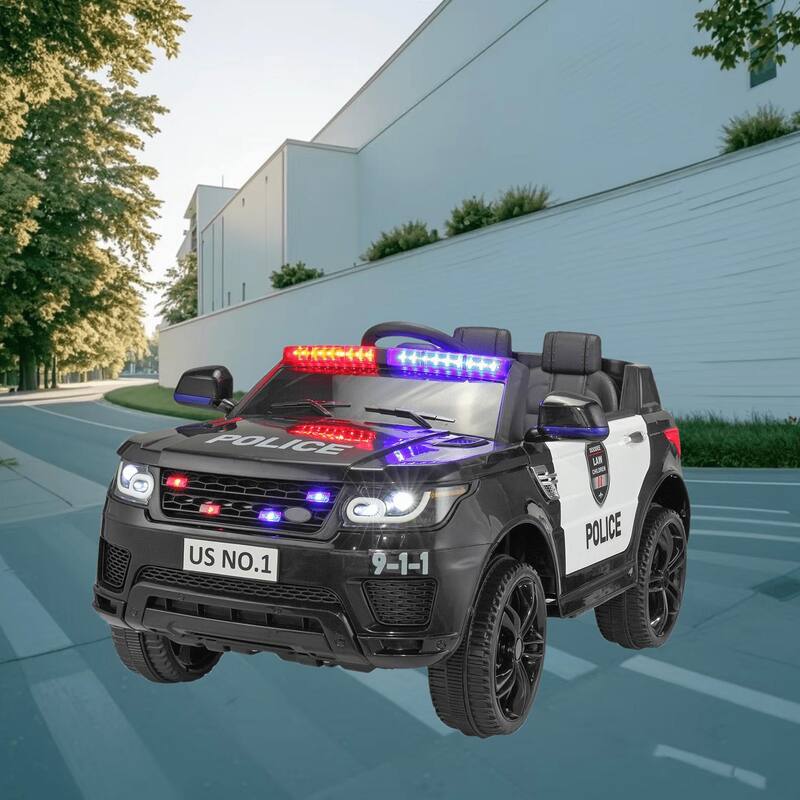 12V Kids Ride-On Car Police SUV with Parental Remote Control, Siren, Flashing Lights and Music for Boys and Girls, Vehicle Toy - Black