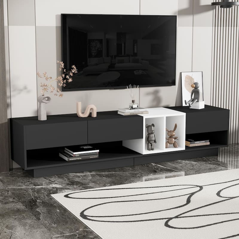 TV Stand with Storage Solution,Two-tone Media Console for TVs Up to 80'',Functional TV Cabinet with Versatile Compartment - Black