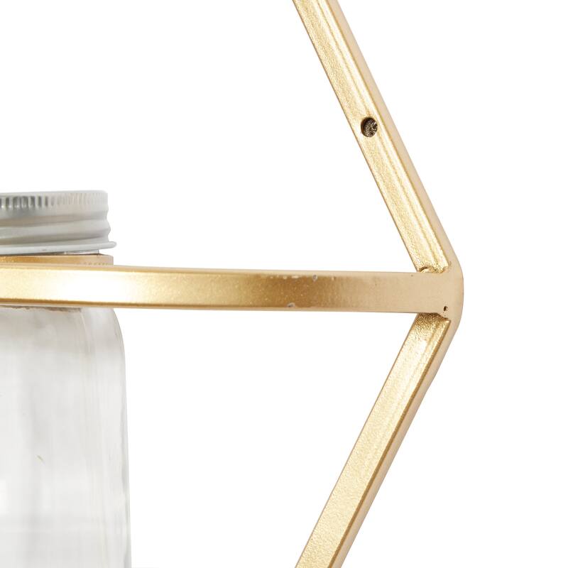 Metal Geometric Wall Planter with Glass Holder - Set of 3 Gold - CosmoLiving by Cosmopolitan - 4"W x 8"L x 17"H
