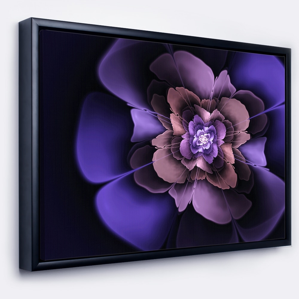 Designart "Blue Fractal Flower in Dark" Floral Framed Canvas Art Print