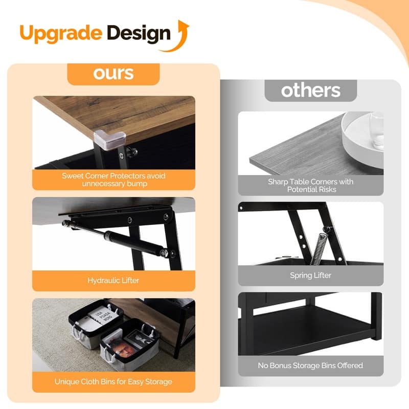 VINGLI Adjustable Side X-shaped Metal Frame Rectangular P2 Board Brown Panel Wood Grain Side Panel Coffee Table