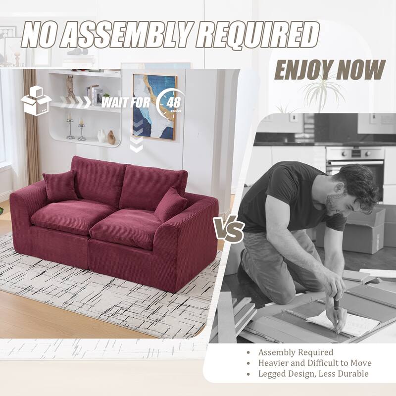 Modular Cloud Sectional Sofa, Comfy 2-Seater Corduroy Couch with Removable Covers
