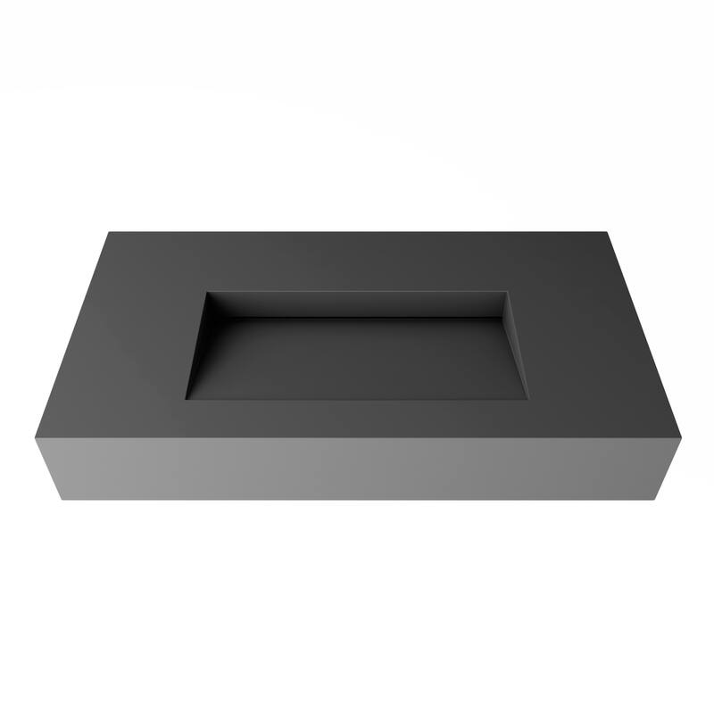 Pyramid Solid Surface Wall-Mounted Bathroom Sink - 36" No Faucet Hole - Grey