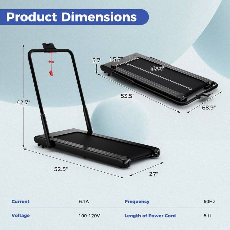 3-in-1 Metal Folding Treadmill with Smart Apps Remote Control and LED Display - 52.5" x 27" x 42.7" (L x W x H)