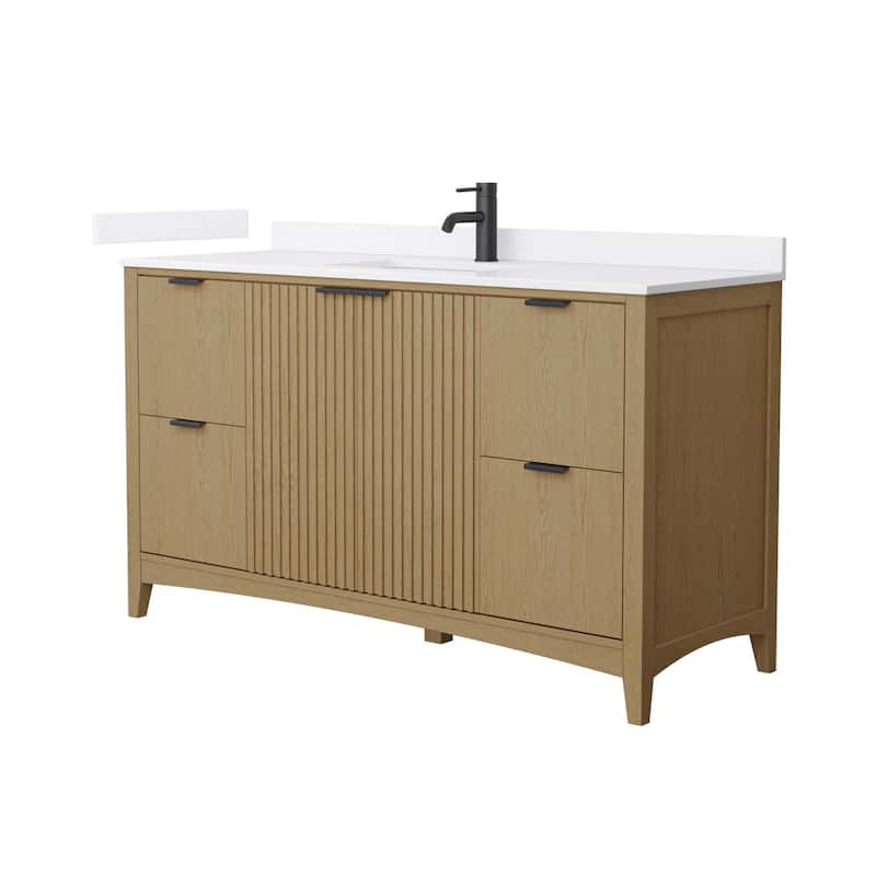 Wyndham Collection WCF9191-60S-VCA-UNSMXX Palmilla 60" Free Standing - Natural Oak / White Cultured Marble Top / Matte