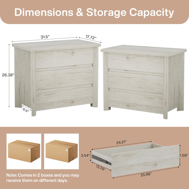 Oversized 3-Drawer Wood Nightstand, Large Storage Night Stand for Bedroom