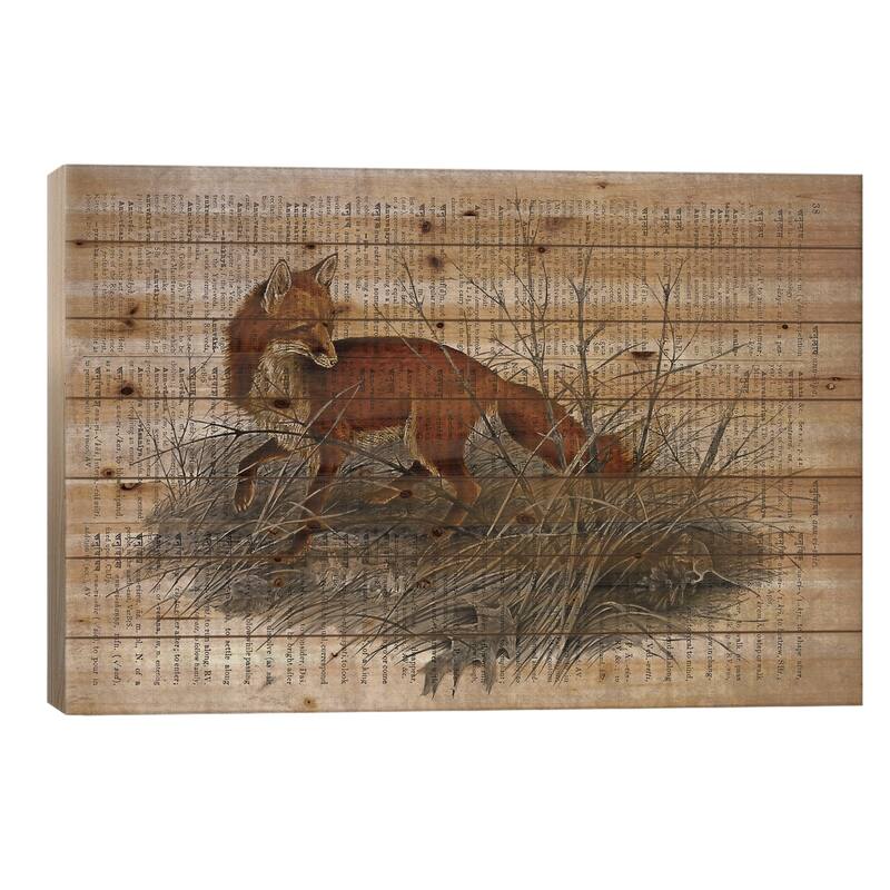 Dictionnaire Universel Fox Print On Wood by FisherCraft - Multi-Color - 26x40x1.5