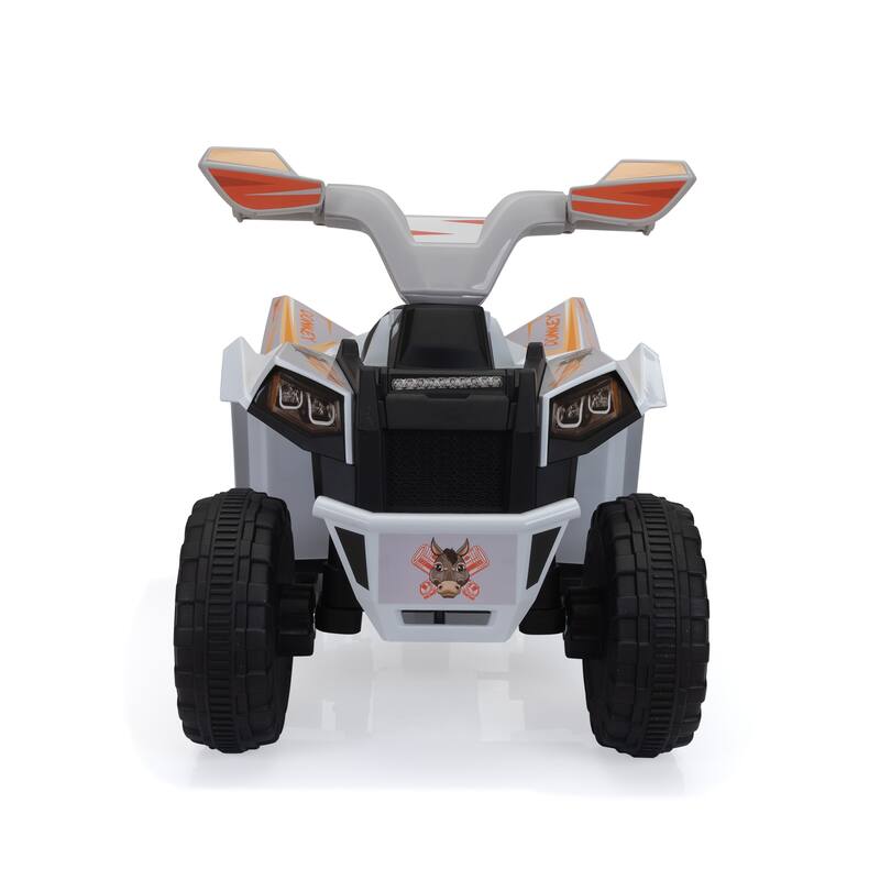 Electric 6V ATV Ride-On for Kids with Trailer, Bluetooth, Music, and Power Display, White, Ages 3-6