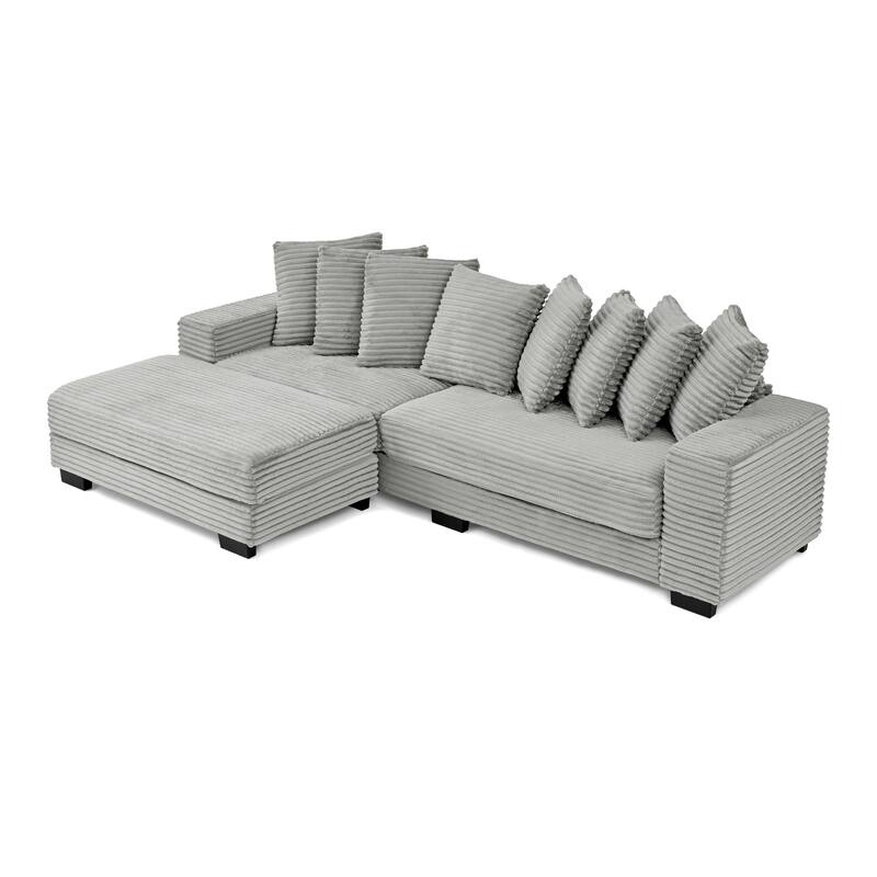 L-Shaped Convertible Sectional Sofa with Ottoman, Corduroy Tufted Upholstered Sleeper Sofa, Modular Corner 3 Seat Sofa