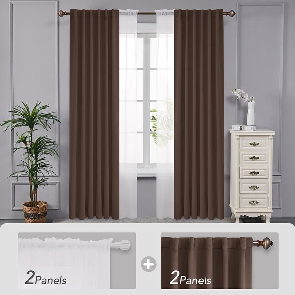 Deconovo Mix & Match Blackout and White Sheer 4 Piece Curtain