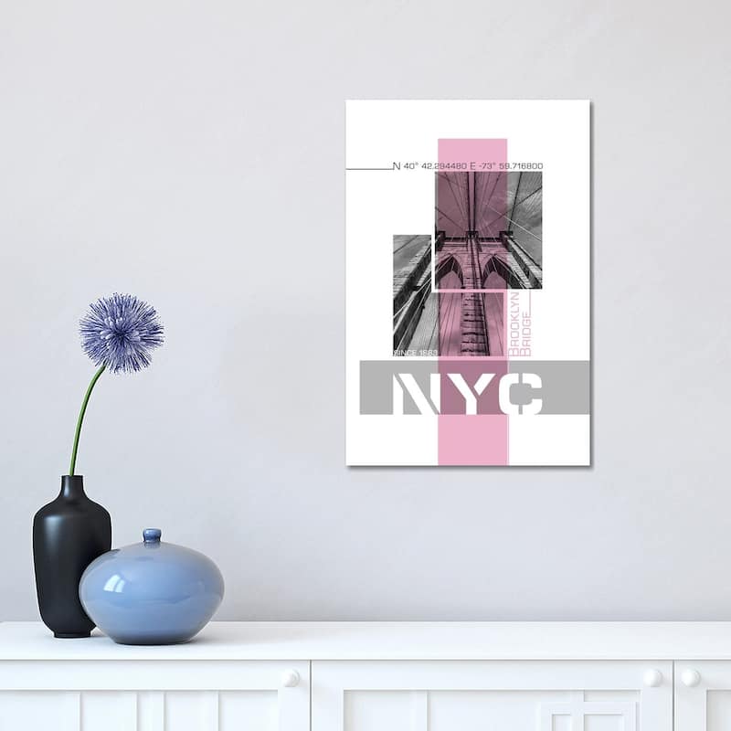 iCanvas "Poster Art NYC Brooklyn Bridge Details - Pink" by Melanie Viola Canvas Print