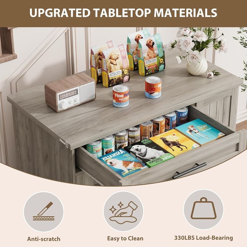 Heavy-Duty Dog Crate Furniture with Storage & Feeding Bowls