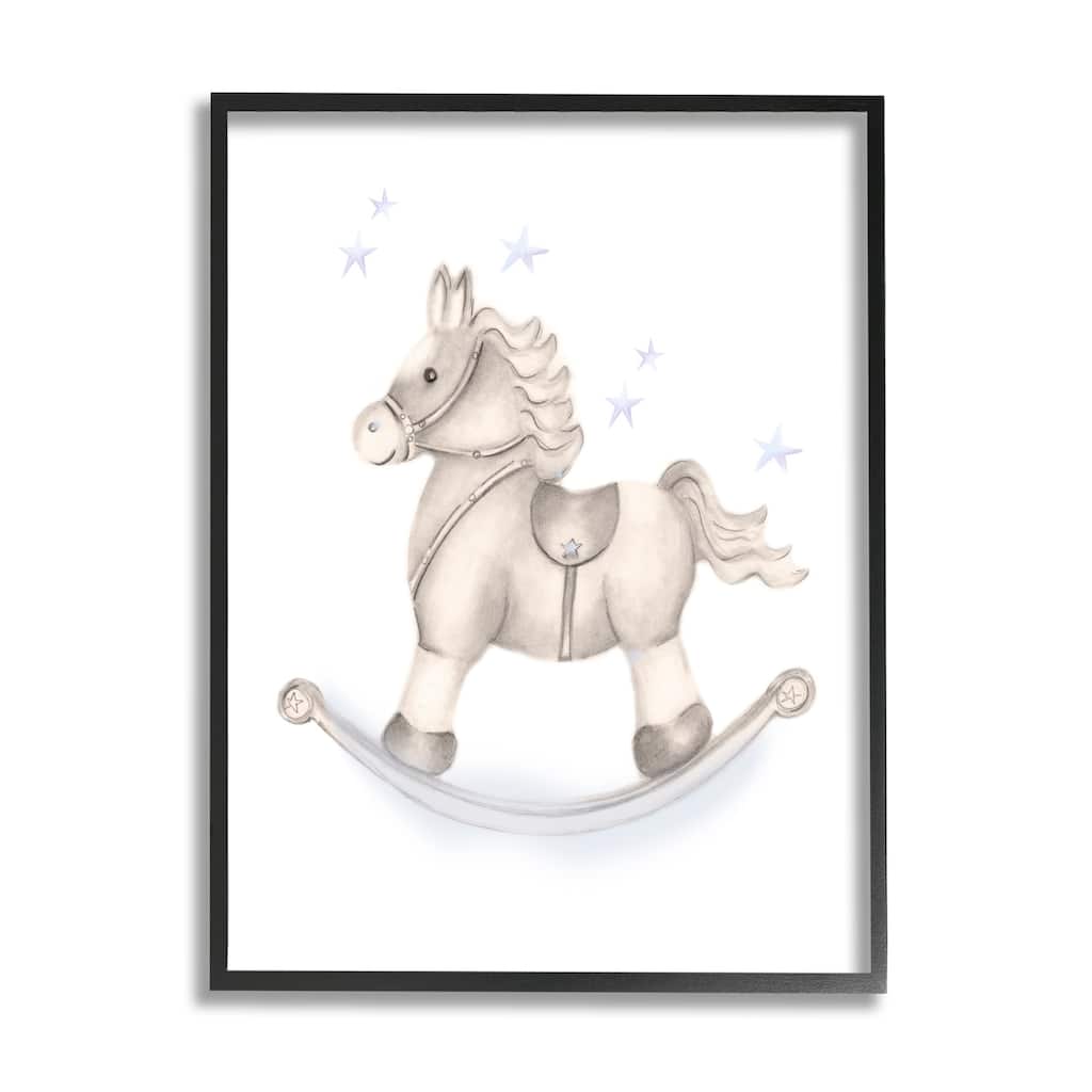 Stupell Gentle Rocking Horse Blue Stars Nursery Playroom Framed Wall Art, Design by Studio Q - Off-White