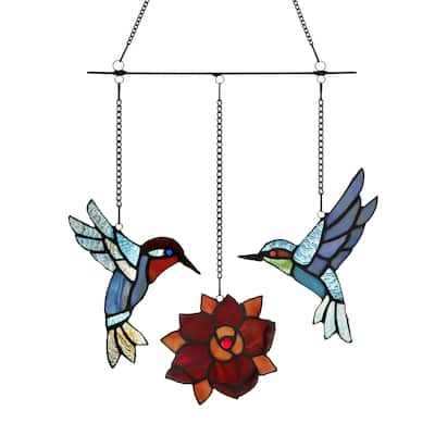 Hummingbird Dance River of Goods Stained Glass 3-Piece Window Panel