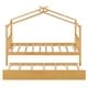 preview thumbnail 80 of 110, Creativity House Bed Twin/ Full Size Frame with Trundle for Boys Girls, Wood Platform Bed with Roof No Box Spring Needed