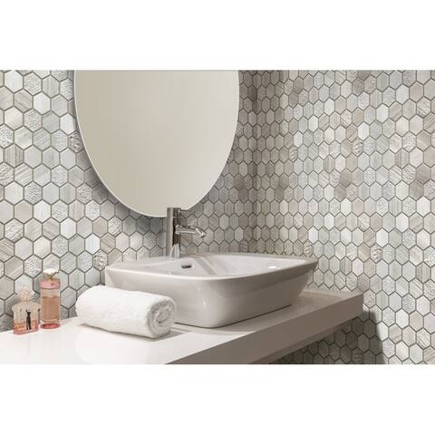 Apollo Tile 5 pack 11.8-in x 12-in Gray Honeycomb Hexagon Marble Polished Mosaic Floor and Wall Tile (4.92 Sq ft/case)