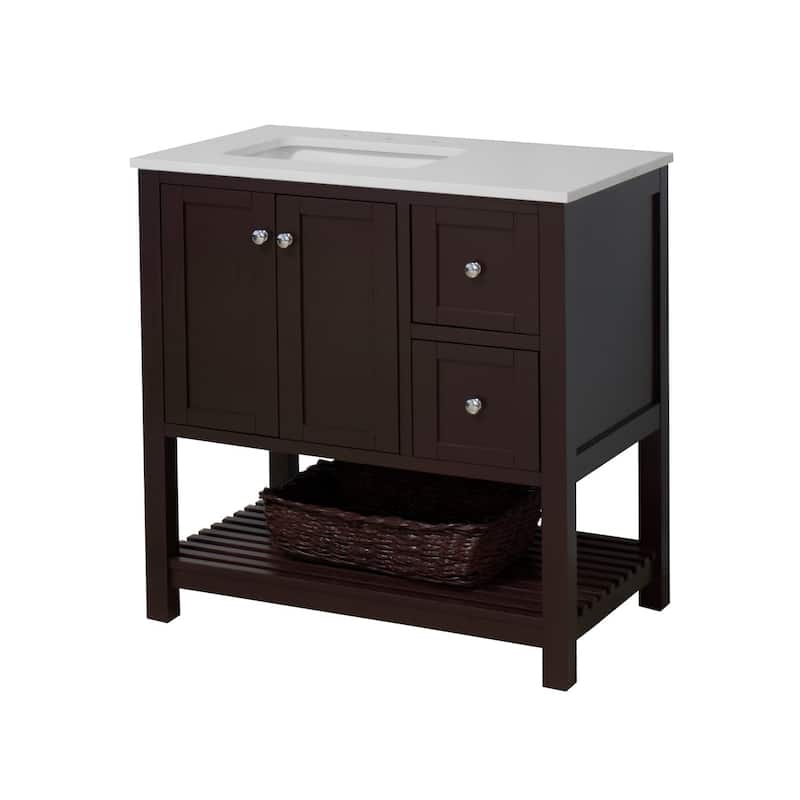 KitchenBathCollection Lakeshore 36" Bathroom Vanity with Engineered White Top