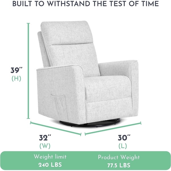 dimension image slide 1 of 2, Evolur Aria Upholstered Plush Seating Glider Swivel with Ottoman - Fog Grey