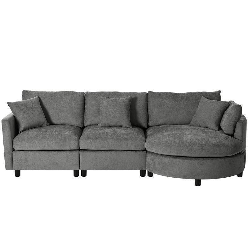 Roomfitters 105" Chenille Fabric 3-Piece Sectional Sofa, Modern Large L-Shaped Couch with Rounded Chaise for Living Room