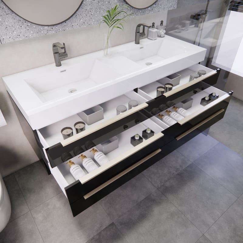 Noble 60" Floating Vanity with Reinforced Acrylic Double Sink