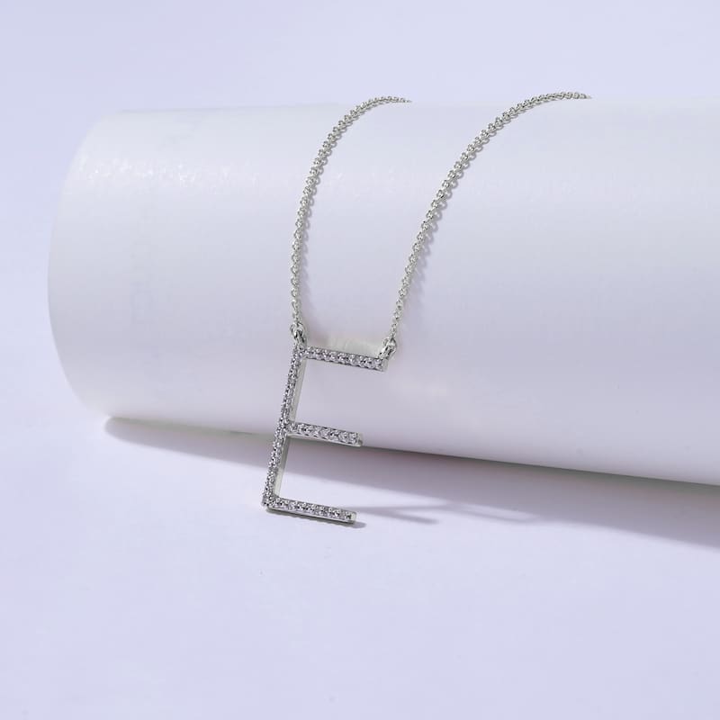 1/20ct TDW Diamond Classic Initial Pendant Necklace in Silver for Women - E - White