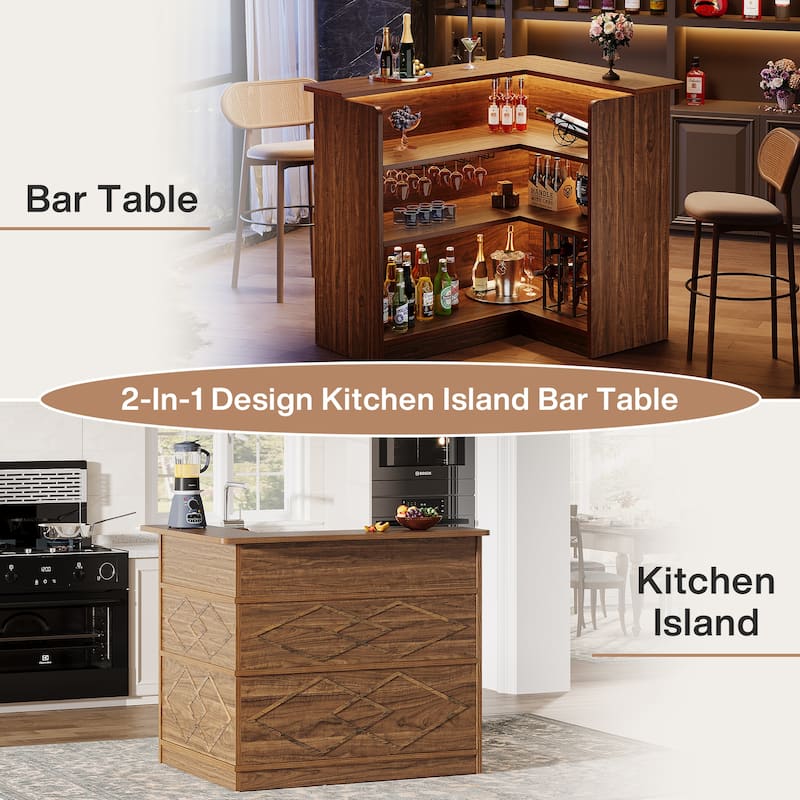 L-shaped bar Cabinet 4-tier Liquor Bar Table with Storage for Kitchen, Brown - N/A