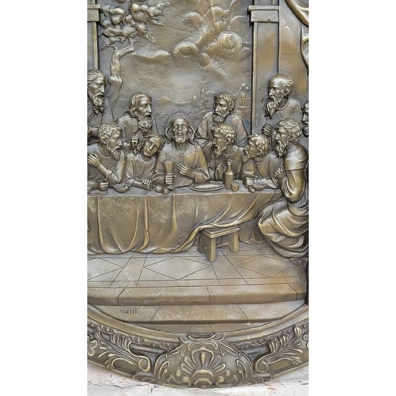 The Last Supper Bronze Metal Handmade Original Wall Hanging Art Plaque Plate Bas Relief