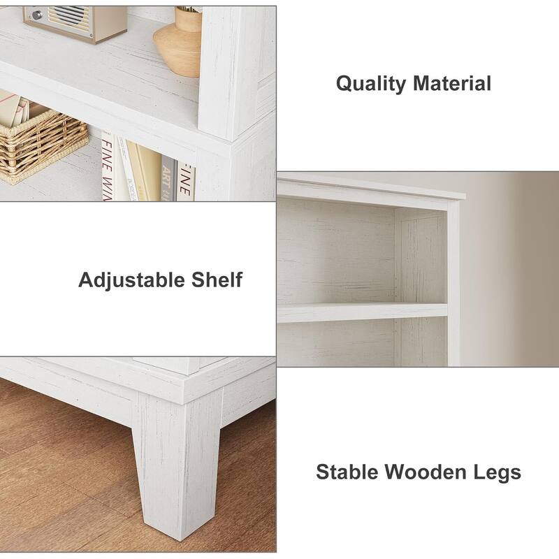 71" 5 Tier Farmhouse Bookshelf with Adjustable Shelves for Living Room - N/A