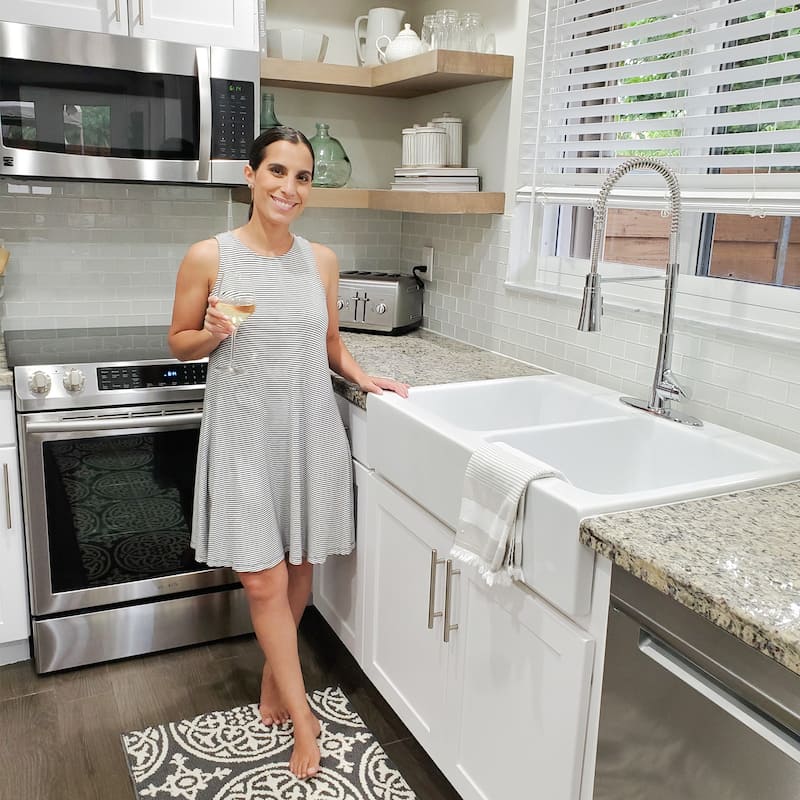 Parker Crisp White Fireclay 34" Double Bowl Quick-Fit Farmhouse Apron Front Drop-in Kitchen Sink and Drains