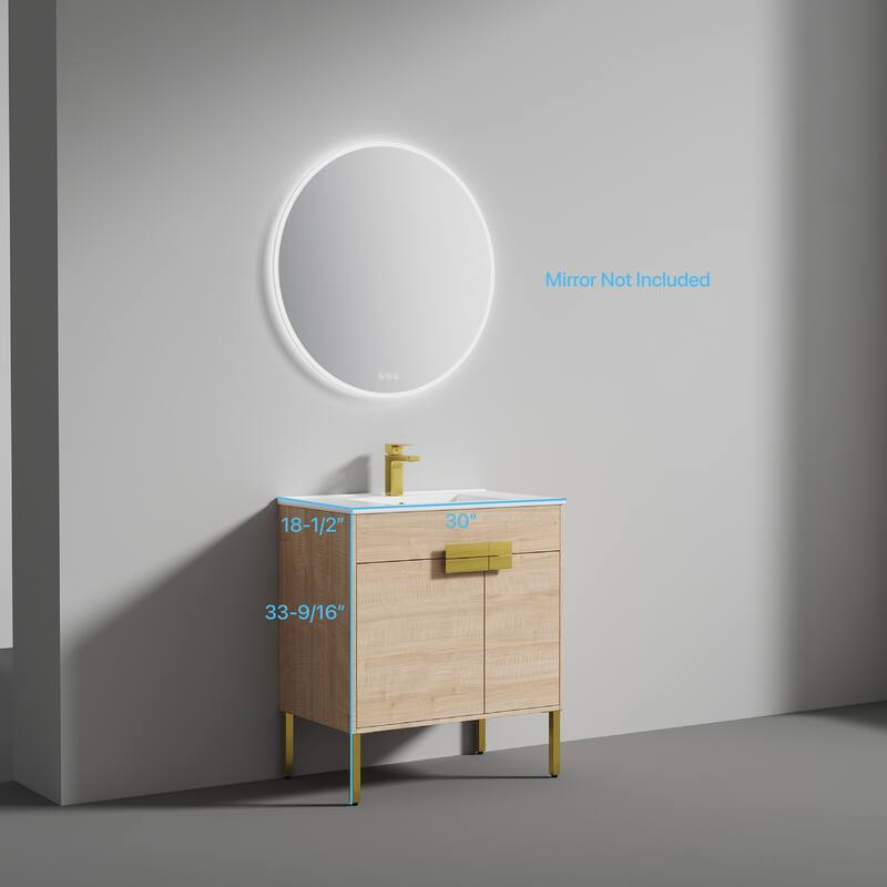 Blossom Bari 30 Inch Freestanding Wood Bathroom Vanity Cabinet w/ Sink