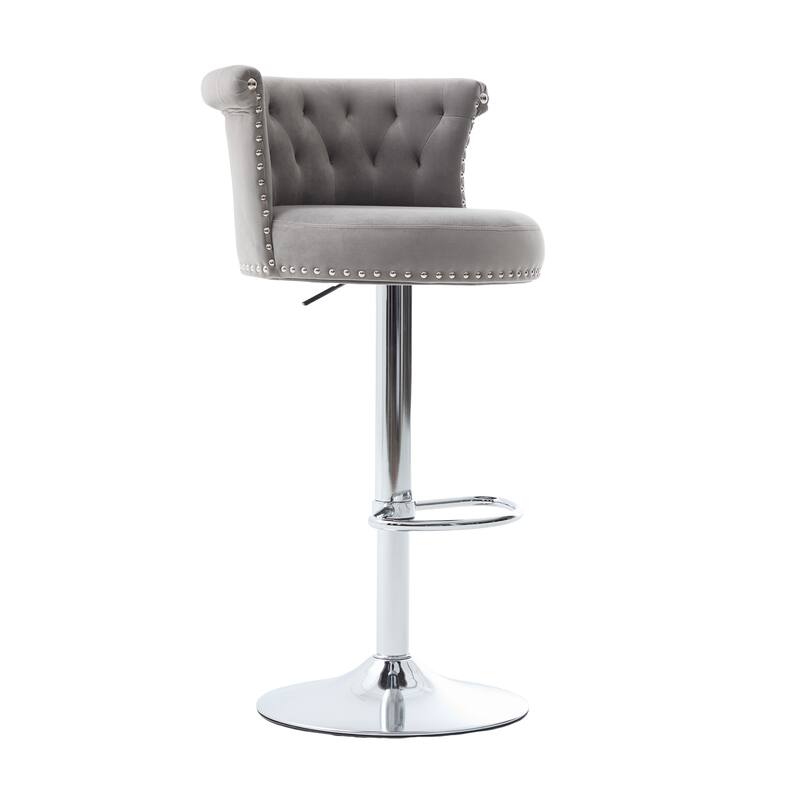 Adjustable Velvet Swivel Bar Stools with Metal Leg (Set of 2)
