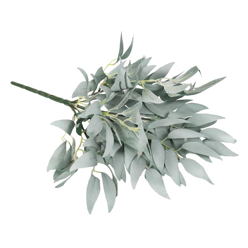 Set of 3 Frosted Green Artificial Willow Leaf Stem Plant Greenery Bush 14in - 14" L x 9" W x 9" DP