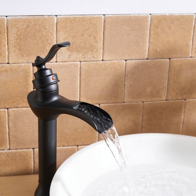 Waterfall Single Hole Single-Handle Vessel Bathroom Faucet With Pop-up Drain Assembly