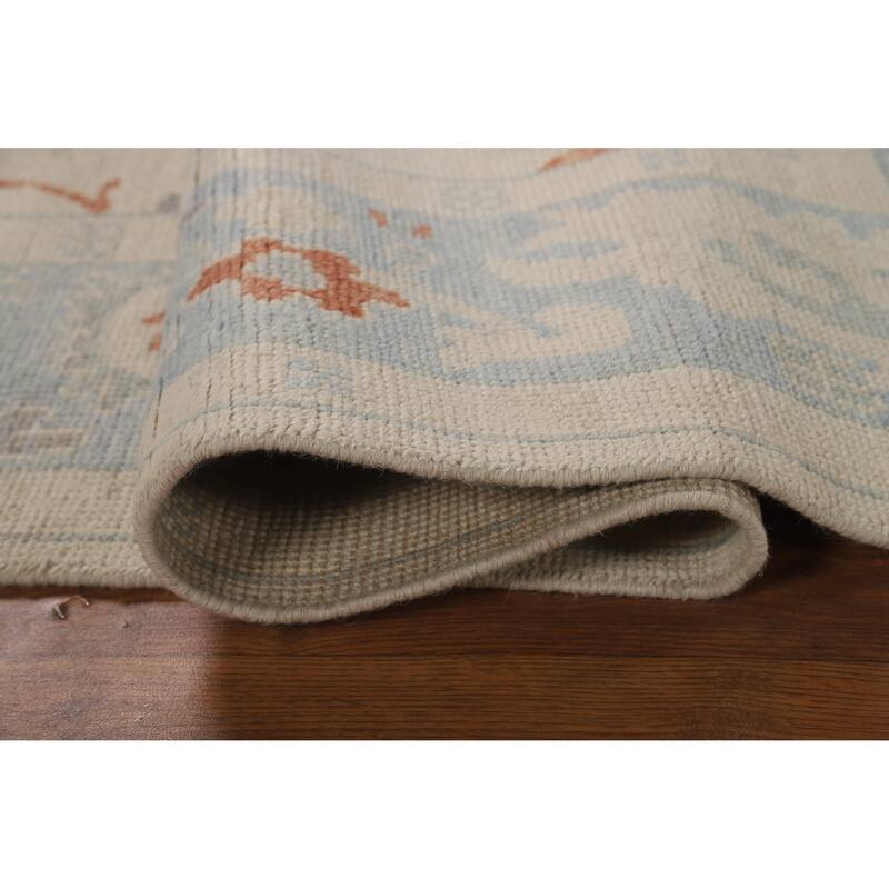 Vegetable Dye Beige Oushak Turkish Rug Hand-Knotted Wool Carpet - 5'2"x 7'0"