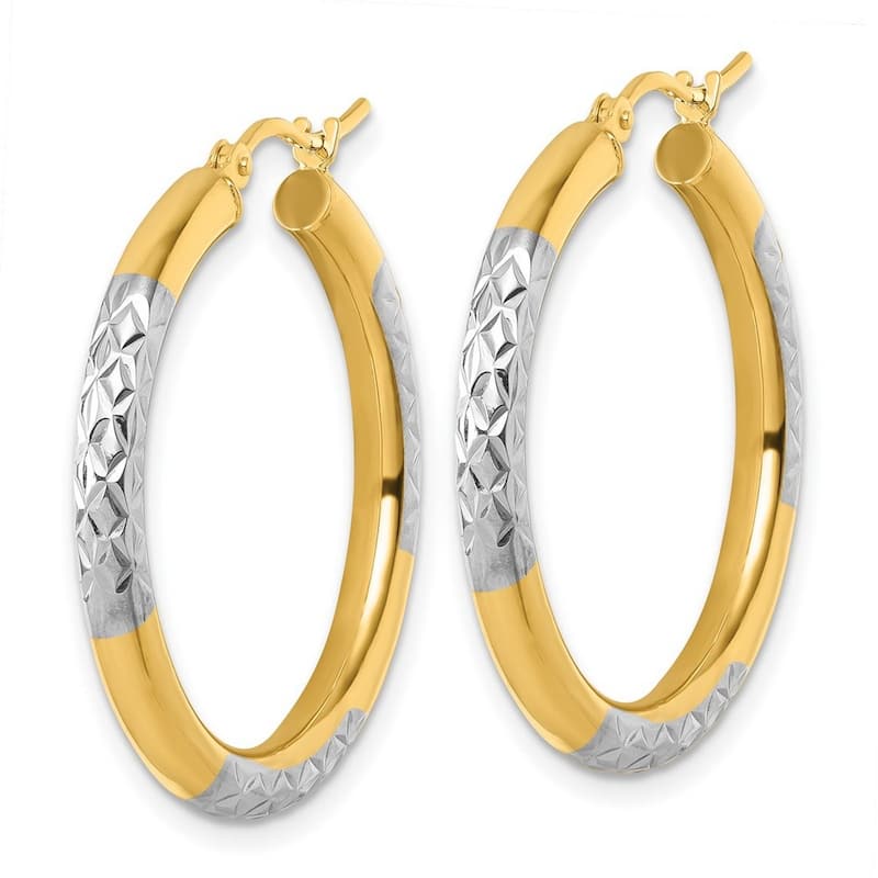 Curata 14k Yellow Gold Rhodium Sparkle Cut Hoop Earrings - 30x30mm
