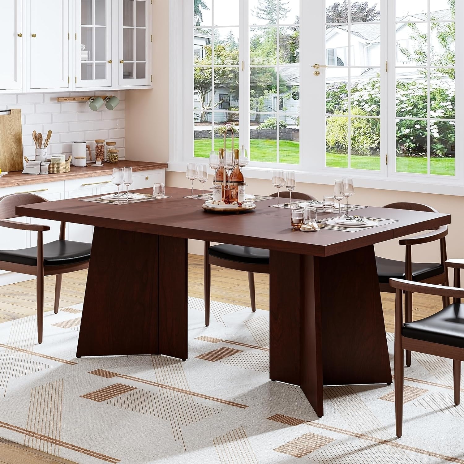 71 Inch Dining Table for 6-8 People, Modern Long Kitchen Table with Large Tabletop & Heavy Duty Pedestal Base