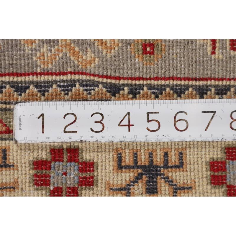 Gray Geometric Kazak Accent Rug Hand-Knotted Wool Carpet - 2'8" x 4'1"