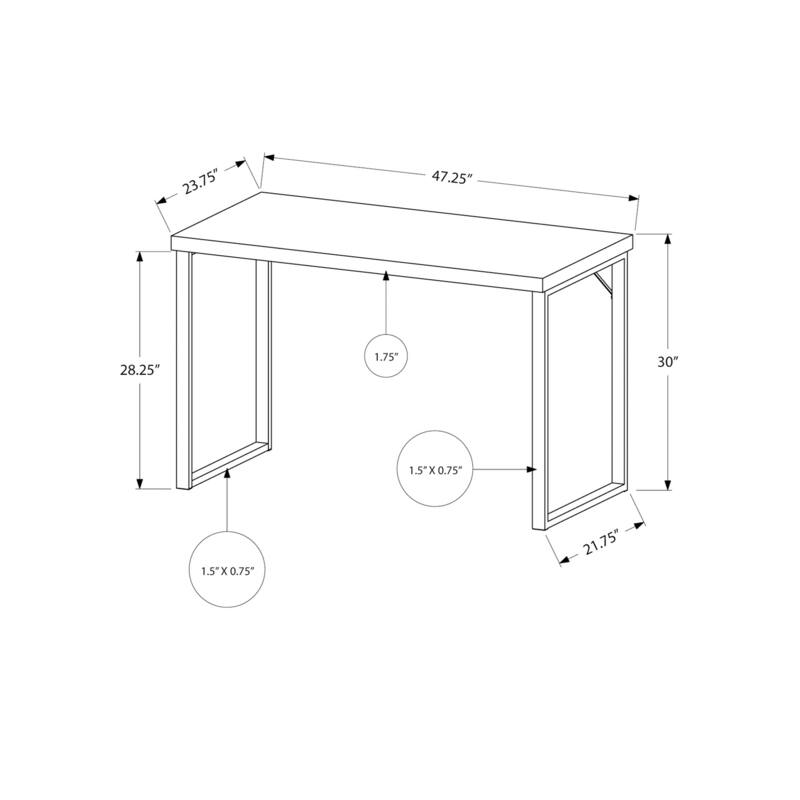 Contemporary 48" Computer Desk for Home Office, White Laminate, Grey Metal Frame, Space-Saving Design