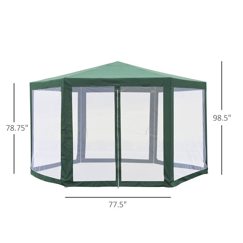 Outsunny 13x13FT Hexagon Gazebo Party Tent with Mesh Screen for Garden Backyard, Green