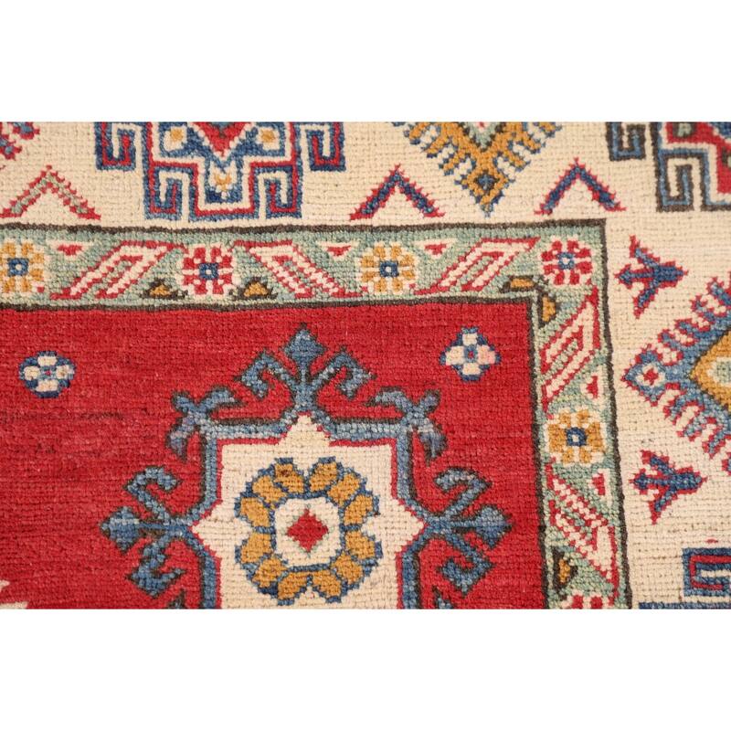 Geometric Kazak Oriental Area Rug Handmade Red Wool Carpet - 4'11" x 7'1"
