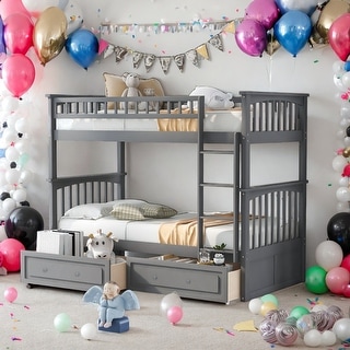 Convertible Twin Over Twin Bunk Bed With Drawers With Fence-shaped Guardrail